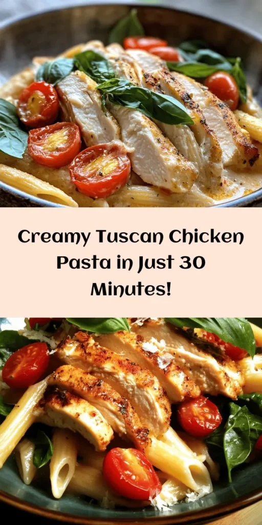Indulge in the flavors of Italy with this Easy Tuscan Chicken Pasta! This creamy dish combines tender chicken, fresh spinach, and juicy cherry tomatoes tossed with penne pasta and a rich sauce. Ready in just 40 minutes, it’s perfect for a weeknight dinner or impressing guests. With a sprinkle of Parmesan and fresh basil, this meal is sure to become a family favorite. Discover how easy it is to bring Tuscan cuisine to your table!