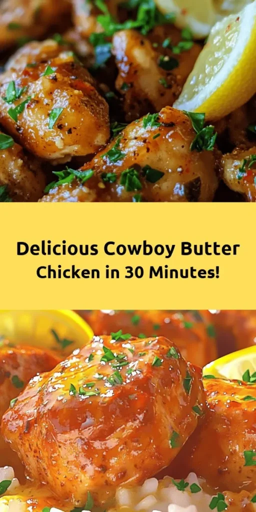 Whip up a delicious Easy Cowboy Butter Chicken that’s packed with flavors! This dish features tender chicken marinated in a rich buttery sauce with garlic, smoked paprika, and a hint of lemon. Ready in just 30 minutes, it’s perfect for a weeknight dinner. Serve it over rice or creamy mashed potatoes for a hearty meal. Your family will love the savory goodness topped with fresh parsley. Try this simple recipe today!
