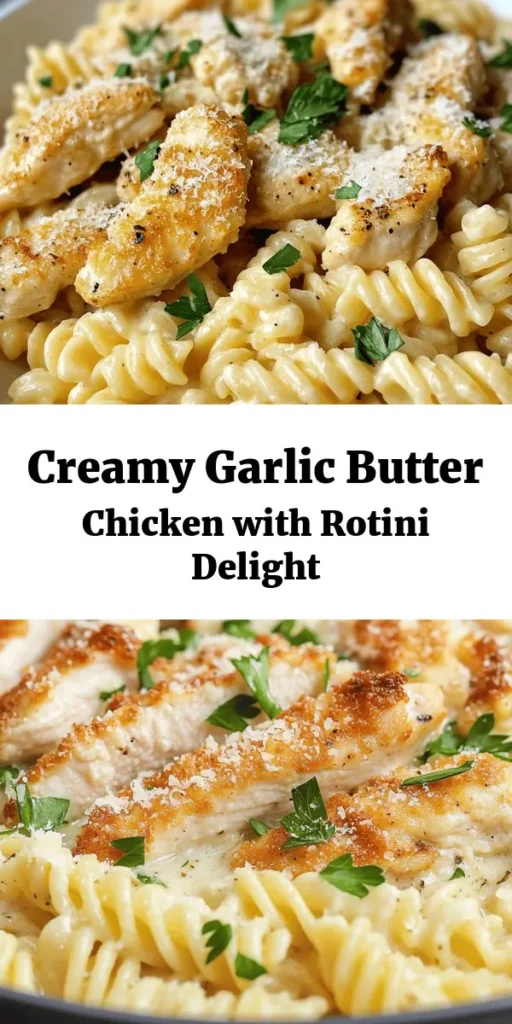 Indulge in this creamy garlic butter chicken and rotini recipe that’s ready in just 30 minutes! Savor tender chicken strips and rotini pasta tossed in a rich Parmesan sauce, generously flavored with buttery garlic and Italian herbs. Perfect for family dinners or a cozy night in, this dish promises comfort and satisfaction in every bite. Don’t forget to garnish with fresh parsley for a delightful touch! Dive into this creamy goodness tonight!
