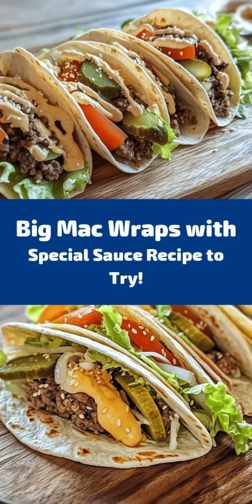 Craving a delicious twist on a classic? Try these Homemade Big Mac Wraps with Special Sauce! Packed with seasoned ground beef, American cheese, fresh veggies, and a tangy sauce, these wraps are perfect for lunch or dinner. They come together in just 30 minutes and are easy to customize for your taste. Grill them for a crispy finish and serve with extra sauce for dipping. Get ready to enjoy your favorite flavors in a fun, portable wrap!