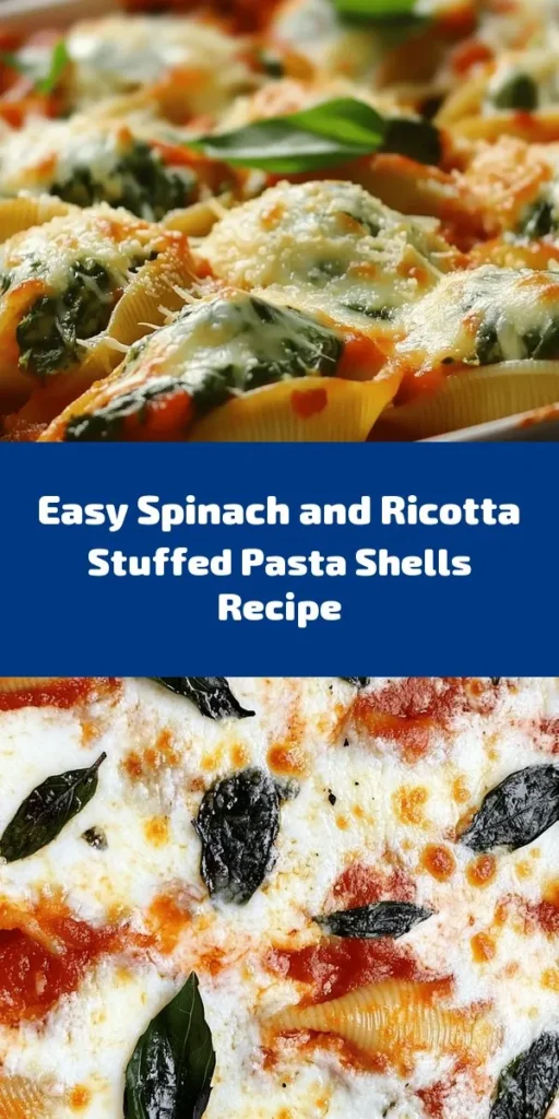 Try these Easy Spinach and Ricotta Stuffed Shells for a delicious and healthy dinner option! With a creamy ricotta and fresh spinach filling nestled in jumbo pasta shells, topped with marinara sauce and melted cheese, this recipe is sure to please everyone at the table. It's quick to prepare and perfect for busy weeknights or special occasions. Serve with a sprinkle of fresh basil for an extra touch. Ready in just 50 minutes!