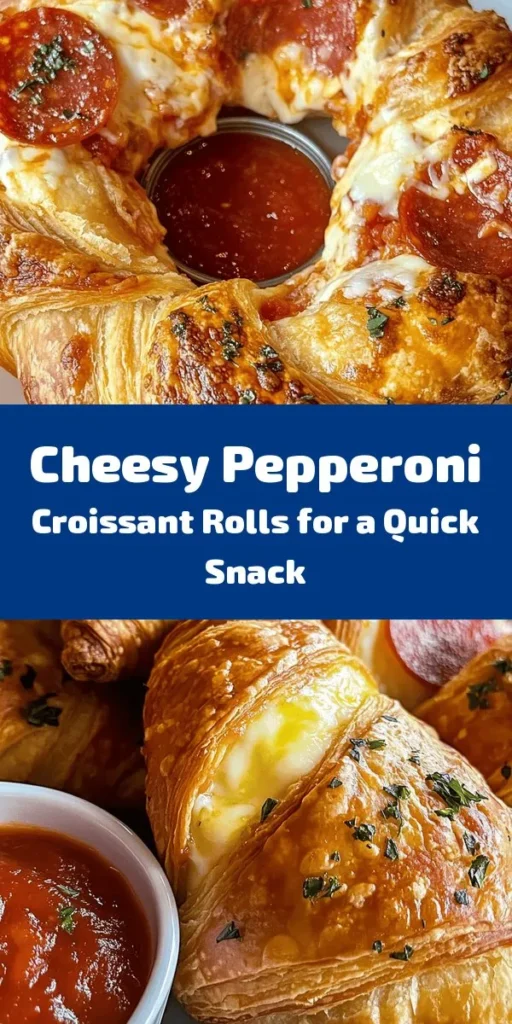 Indulge in the ultimate snack with these Mozzarella Pepperoni Croissant Rolls! Flaky, buttery croissants are filled with gooey mozzarella and savory pepperoni, seasoned to perfection. These bite-sized delights are quick to prepare and bake in just 15-20 minutes. Ideal for parties or a tasty appetizer, serve them warm with marinara sauce for the perfect dipping experience. Ready to impress your friends and family? Give this delicious recipe a try!