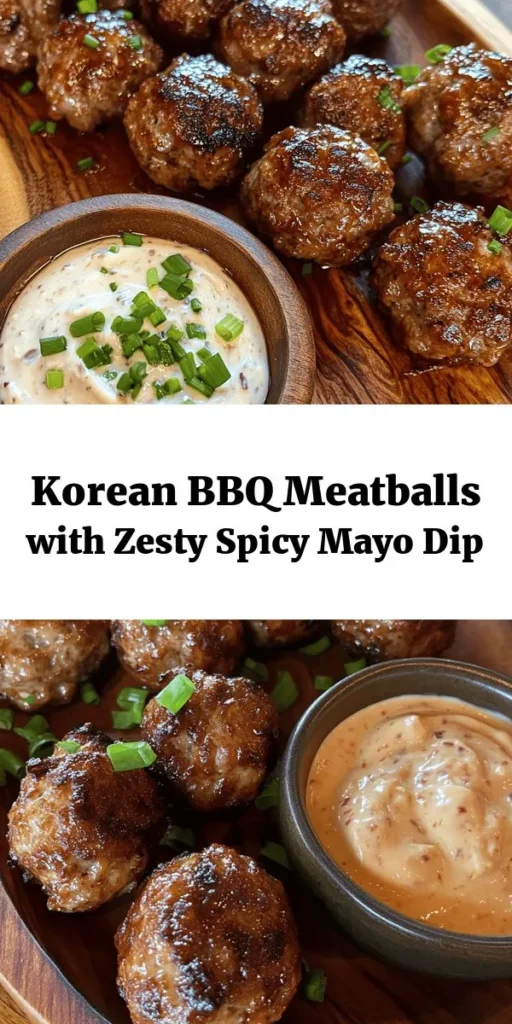 Elevate your appetizer game with these delicious Korean BBQ Meatballs paired with a zesty Spicy Mayo Dip! Made with ground beef, panko breadcrumbs, and infused with gochujang, ginger, and garlic, these meatballs are juicy and bursting with flavor. Bake them to perfection and whip up the creamy dip for a mouthwatering experience. Perfect for parties or a cozy night in, this recipe combines savory and spicy elements that everyone will love!