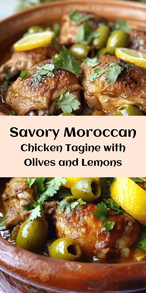 Indulge in the rich flavors of Morocco with this delicious Moroccan Chicken Tagine featuring tender chicken thighs, zesty green olives, and bright preserved lemons. This one-pot wonder is packed with aromatic spices like cumin, ginger, and cinnamon, making it a comforting meal perfect for any night. Serve it over fluffy couscous or rice, and garnish with fresh cilantro for an added touch. Discover a world of flavors with this easy recipe!
