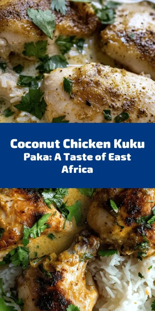 Discover the vibrant flavors of East Africa with this delicious Kuku Paka recipe! Featuring tender chicken simmered in rich coconut milk and aromatic spices, this dish is perfect for a family meal or special occasion. With ingredients like ginger, garlic, and green chilies, it packs a flavorful punch. Serve it over fluffy basmati rice and garnish with fresh cilantro for a delightful culinary experience. Try it today for a taste adventure!