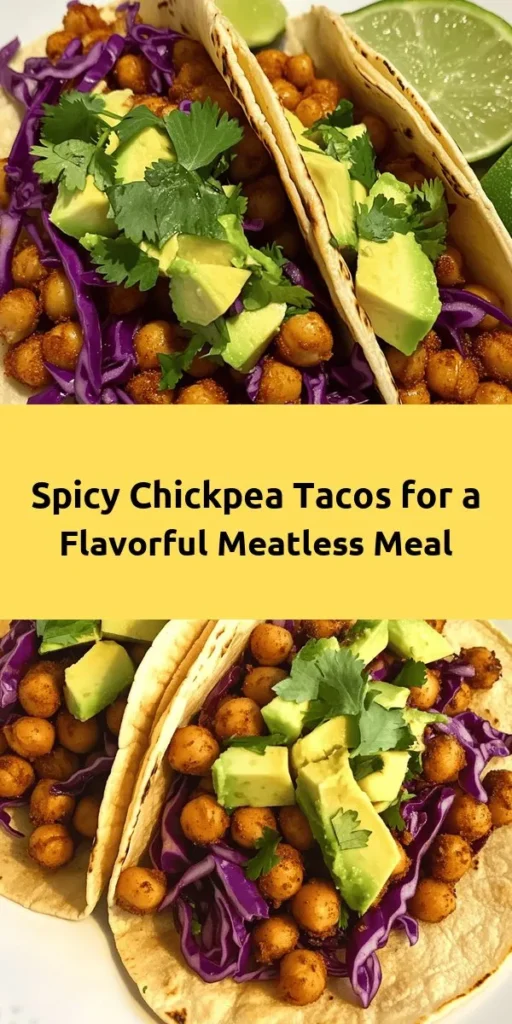 Get ready to spice up your dinner routine with these delicious spicy chickpea tacos! Made with canned chickpeas seasoned to perfection with chili powder, cumin, and paprika, they’re quick and easy to prepare. Serve them on warm corn tortillas topped with creamy avocado, crunchy red cabbage, and fresh cilantro. Drizzle with lime juice for an extra zing! Perfect for a tasty and healthy weeknight meal. Enjoy these flavorful tacos in just 20 minutes!