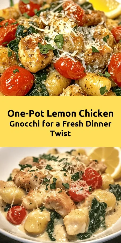 Indulge in a burst of flavors with this One-Pot Lemon Chicken Gnocchi Delight! This simple yet delicious recipe features tender chicken thighs, pillowy gnocchi, and vibrant cherry tomatoes, all coated in a creamy lemon sauce. Perfect for a cozy dinner, it comes together in just 30 minutes! Plus, the addition of spinach adds a nutritious touch. Don’t forget to sprinkle with Parmesan and fresh parsley for the perfect finishing touch! Give it a try and impress your family tonight!