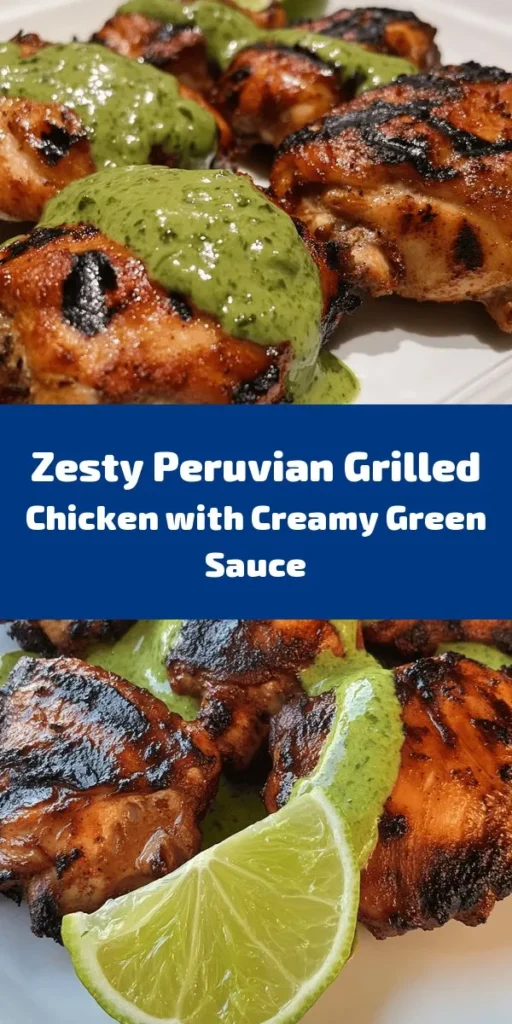 Try this delicious Peruvian Grilled Chicken with Creamy Green Sauce that's packed with flavor! Tender marinated chicken thighs are grilled to perfection and served with a vibrant green sauce made from fresh cilantro, yogurt, and jalapeño. It's perfect for a summer BBQ or a quick weeknight dinner. Easy to prepare and full of zesty goodness, this recipe is sure to impress your family and friends. Serve with your favorite sides for a complete meal!