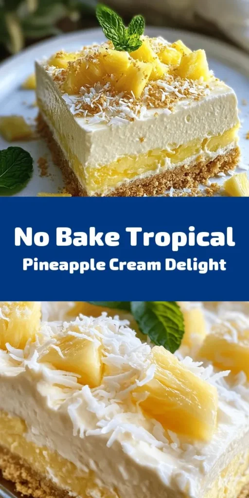 Dive into a tropical paradise with this easy No Bake Pineapple Cream Dessert! Perfect for warm days, this light and creamy treat features a crunchy graham cracker crust topped with a luscious cream cheese and pineapple filling. Whip it up in just 20 minutes and let it chill for a few hours. Garnish with fresh pineapple and mint for a stunning presentation. Enjoy a slice of bliss and let the flavors transport you to the beach!