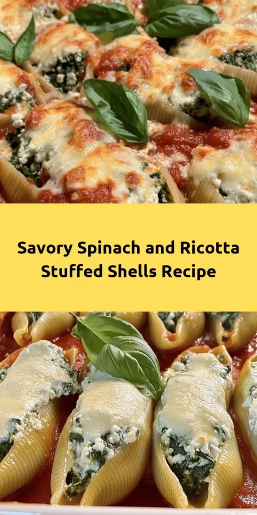Discover a delicious and easy recipe for Spinach and Ricotta Stuffed Shells that's perfect for a cozy dinner! With large pasta shells filled with a creamy ricotta and fresh spinach mixture, topped with marinara sauce and melted mozzarella, this dish is as comforting as it is nutritious. In just about an hour, you can serve up this tasty meal that’s sure to please the whole family. Don’t forget to add fresh basil for the perfect finishing touch! 🍽️🥬🧀