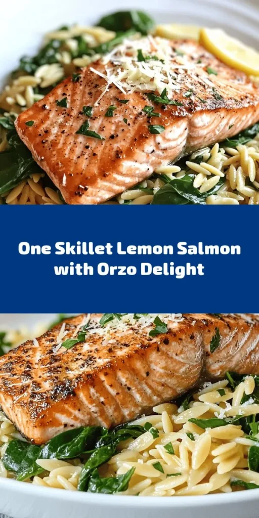 Enjoy a delicious and easy One Skillet Salmon with Lemon Orzo for your next meal! This recipe combines tender salmon fillets with zesty lemon orzo, fresh spinach, and a hint of garlic, all cooked in one skillet for minimal cleanup. Perfect for busy weeknights, this dish is ready in just 30 minutes and packed with flavor. Top it off with grated Parmesan and fresh parsley for an extra touch. Save this recipe for a quick, impressive dinner!