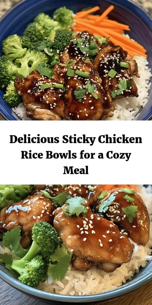 Indulge in these flavorful Sticky Chicken Rice Bowls that are perfect for busy weeknights! With tender chicken thighs glazed in a sweet and savory sauce, fluffy jasmine rice, and vibrant veggies like broccoli and carrots, this dish is both nutritious and delicious. Ready in just 45 minutes, it's a fantastic way to bring the family together at the dinner table. Garnish with sesame seeds and fresh cilantro for an extra pop! Enjoy this easy recipe tonight!
