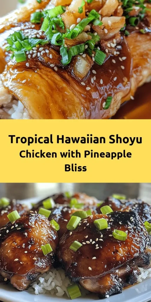 Discover the flavors of the islands with this delicious Hawaiian Shoyu Chicken recipe! Made with juicy chicken thighs marinated in a blend of soy sauce, pineapple juice, brown sugar, garlic, and ginger, this dish is bursting with sweetness and umami. Simply sear, bake, and serve over rice for a satisfying meal. Garnish with green onions and sesame seeds for an extra touch. Perfect for family dinners or meal prep, it’s a tropical escape on your plate! 🍍🍗