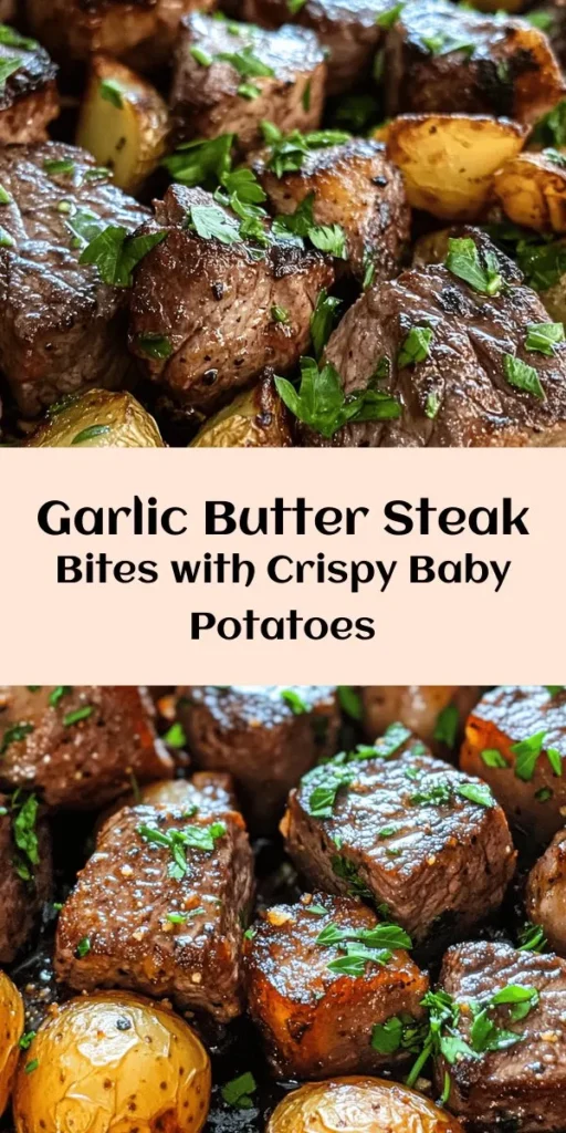 Indulge in a flavorful meal with these Garlic Butter Steak Bites and Potatoes! This easy recipe combines tender sirloin steak and crispy baby potatoes, all tossed in a rich garlic butter sauce. Perfect for dinner or a special occasion, it's ready in just 35 minutes and serves four. Follow the simple steps to achieve a deliciously satisfying dish that everyone will love. Don't forget to garnish with fresh rosemary for an extra touch!