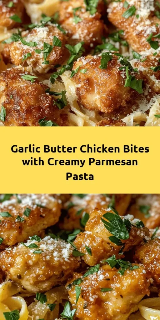 Delight your taste buds with these Garlic Butter Chicken Bites paired with Savory Creamy Parmesan Pasta! This quick recipe combines tender chicken pieces sautéed in buttery garlic with a rich and creamy Parmesan sauce, all tossed with your favorite pasta. Perfect for a weeknight dinner, this dish is ready in just 30 minutes. Garnish with fresh parsley and basil for an extra pop of flavor. Your family will love it!
