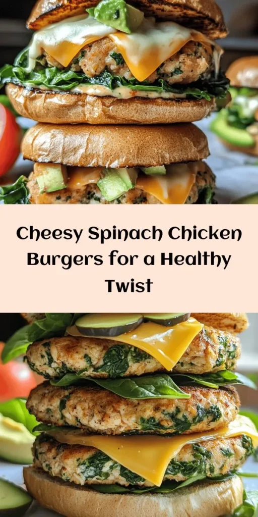 Give your burger night a healthy twist with these Cheesy Spinach Delight Chicken Burgers! Made with ground chicken, fresh spinach, and melty white cheddar, these flavorful patties are packed with nutrients. Quick to prepare and perfect for any occasion, simply mix the ingredients, cook to golden perfection, and serve on whole wheat buns with your favorite toppings. Ideal for a tasty weeknight dinner or a weekend BBQ! Enjoy every cheesy bite!
