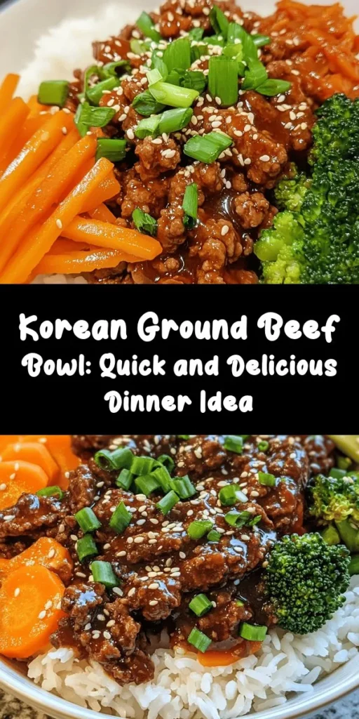 Try this delicious Korean Ground Beef Bowl for a quick and satisfying meal! Made with ground beef, garlic, ginger, and a flavorful sauce featuring soy sauce, brown sugar, and gochujang, this dish is both savory and slightly spicy. Toss in fresh veggies like carrots and broccoli for added texture and nutrition. Serve it over rice and top with green onions and sesame seeds for a complete dish. Perfect for busy weeknights and sure to please the whole family!