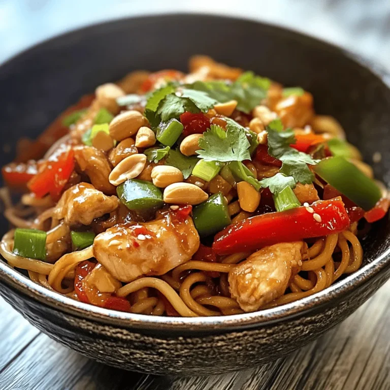Kung Pao Chicken Noodles is a delightful dish that marries the bold flavors of traditional Chinese Kung Pao chicken with the comforting embrace of noodles. This fusion creates a culinary experience that's both familiar and exciting, perfect for those seeking a quick weeknight meal or an impressive dish for entertaining guests. The vibrant mix of spices, textures, and colors not only makes for an appealing plate but also offers a delicious balance that pleases the palate.