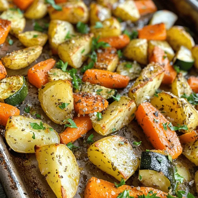 Garlic Herb Roasted Potatoes, Carrots, and Zucchini is a delightful medley that brings together the earthy flavors of root vegetables with the vibrant freshness of zucchini, all enhanced by the aromatic qualities of garlic and herbs. This dish is not only visually appealing but also packed with essential nutrients, making it an ideal side for any meal. Whether you're hosting a formal dinner party or preparing a casual weeknight dinner, this versatile recipe fits seamlessly into any dining setting.
