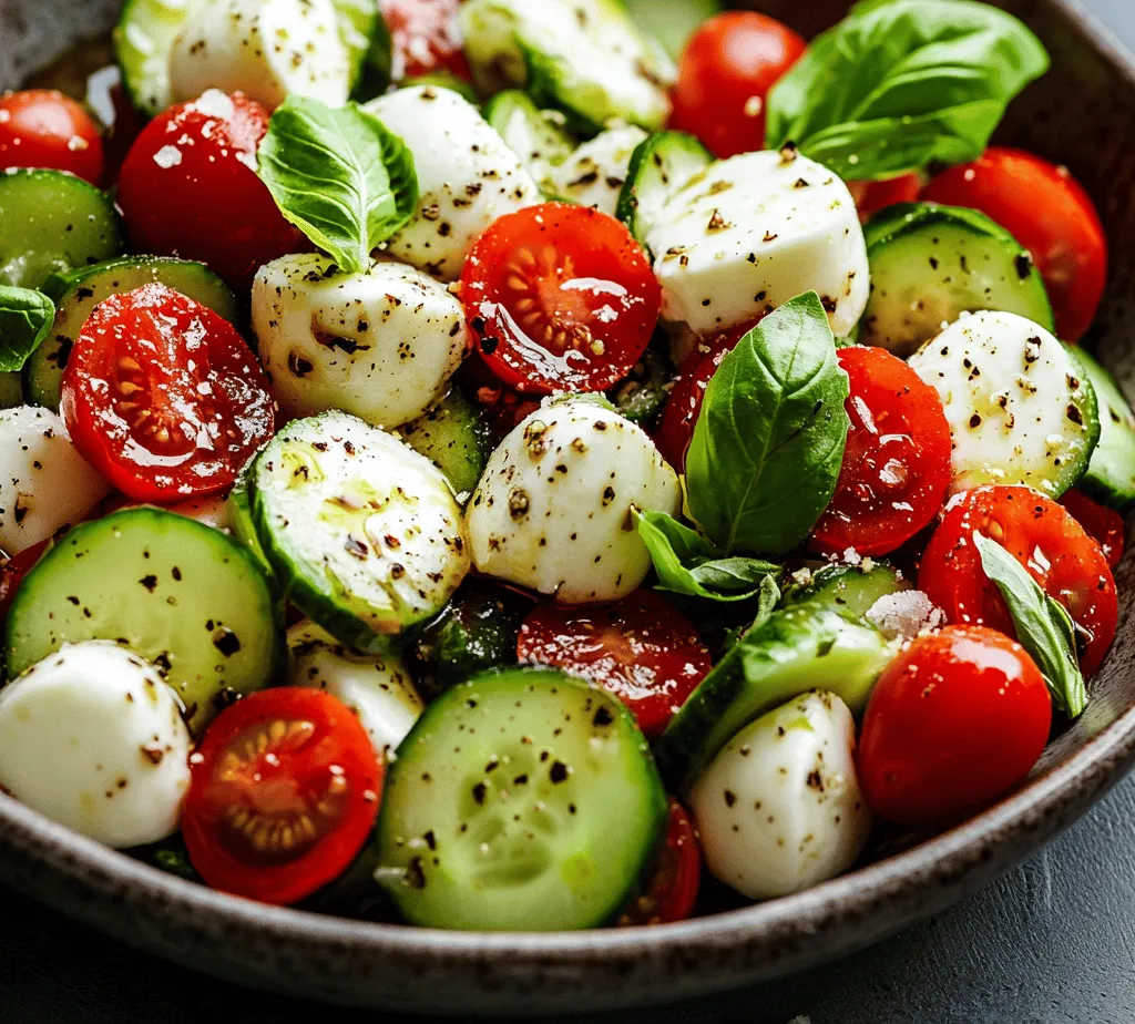 Cucumbers are the backbone of the Refreshing Cucumber Caprese Salad, providing a satisfying crunch that complements the other ingredients. These hydrating vegetables are composed of about 95% water, making them an excellent choice for staying refreshed during warmer months. In addition to hydration, cucumbers are a good source of vitamins C and K, as well as potassium and magnesium, contributing to overall health.