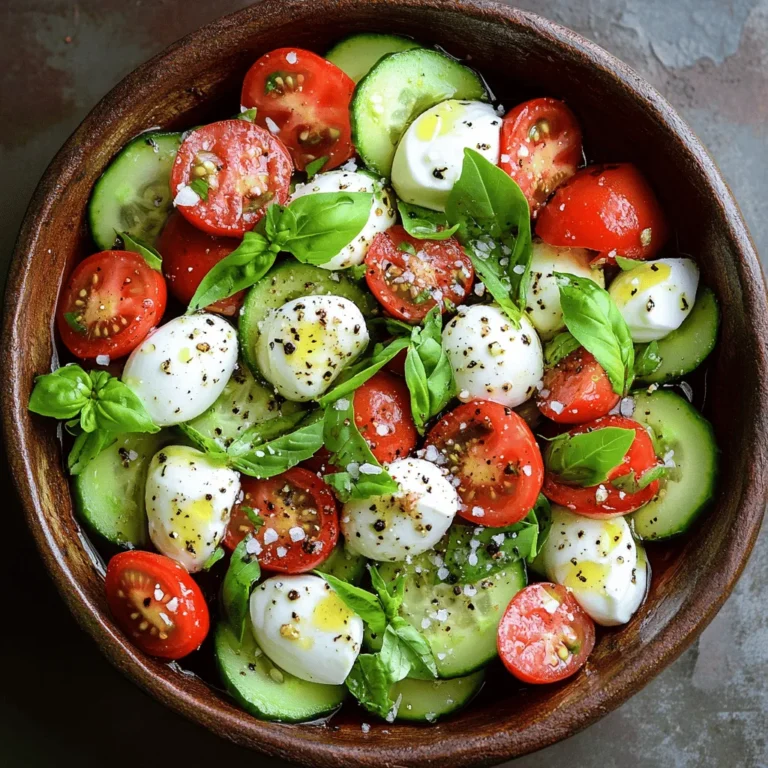 Cucumbers are the backbone of the Refreshing Cucumber Caprese Salad, providing a satisfying crunch that complements the other ingredients. These hydrating vegetables are composed of about 95% water, making them an excellent choice for staying refreshed during warmer months. In addition to hydration, cucumbers are a good source of vitamins C and K, as well as potassium and magnesium, contributing to overall health.