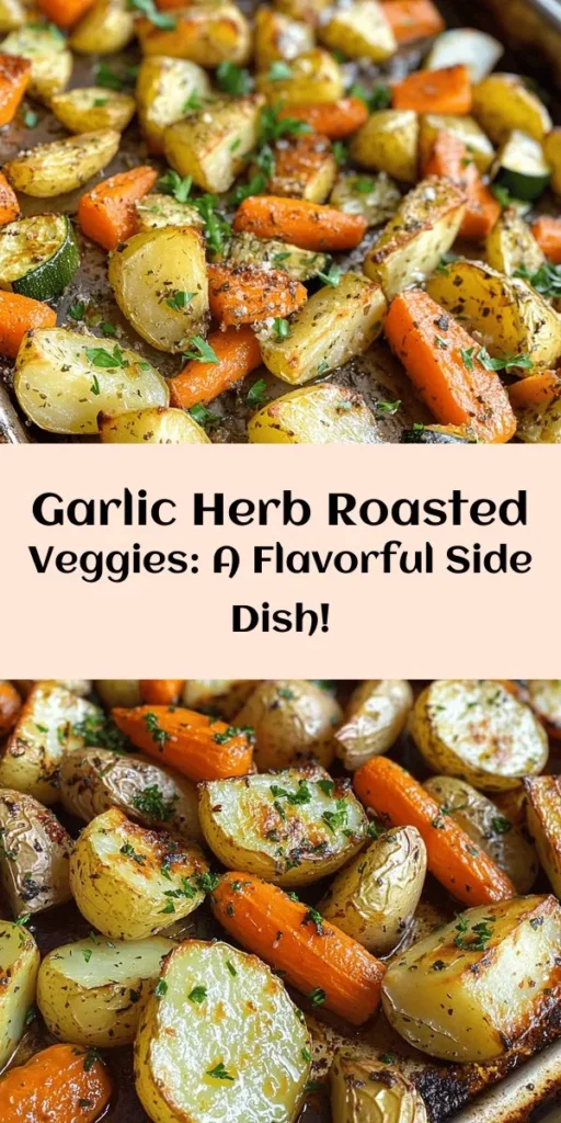 Discover the perfect side dish with these Garlic Herb Roasted Potatoes, Carrots, and Zucchini! This simple recipe features diced potatoes, sliced carrots, and zucchini tossed in a flavorful mix of garlic, thyme, rosemary, and paprika, all roasted to perfection. In just 45 minutes, you'll have a delicious, colorful addition to any meal that's sure to impress! Garnish with fresh parsley for an extra touch. Ideal for family dinners or gatherings! 🥔🥕