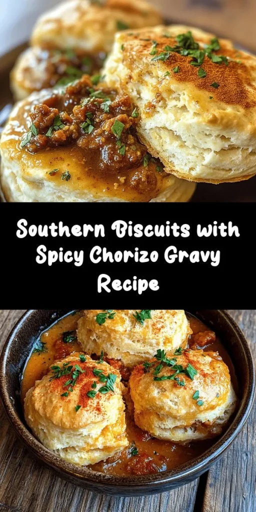 Indulge in the Spicy Southern Delight with this Biscuits & Chorizo Gravy recipe! Perfect for breakfast or brunch, fluffy homemade biscuits topped with spicy chorizo gravy create a comforting dish that's sure to impress. With easy-to-follow steps, you'll whip up warm biscuits in just 15 minutes and the savory gravy in no time. Garnish with fresh parsley for a pop of color. Get ready to savor every bite of this delicious comfort food!