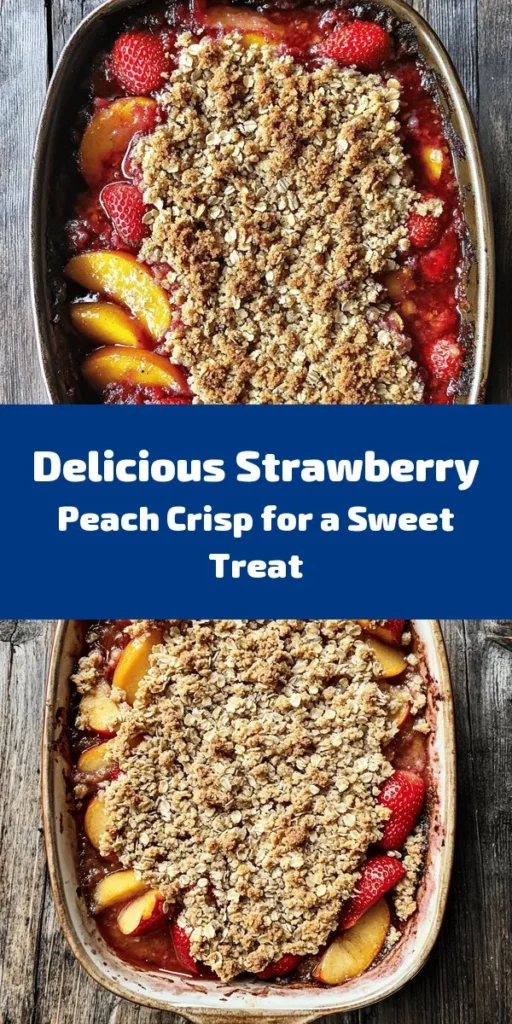 Indulge in the delightful flavors of summer with this Strawberry Peach Crisp! Fresh strawberries and juicy peaches are combined with sugar, lemon juice, and vanilla for a perfect fruity base. Topped with a crunchy mixture of oats, brown sugar, and butter, this dessert is baked to golden perfection. It's easy to make and ideal for sharing. Serve warm with a scoop of vanilla ice cream or whipped cream for an irresistible treat!