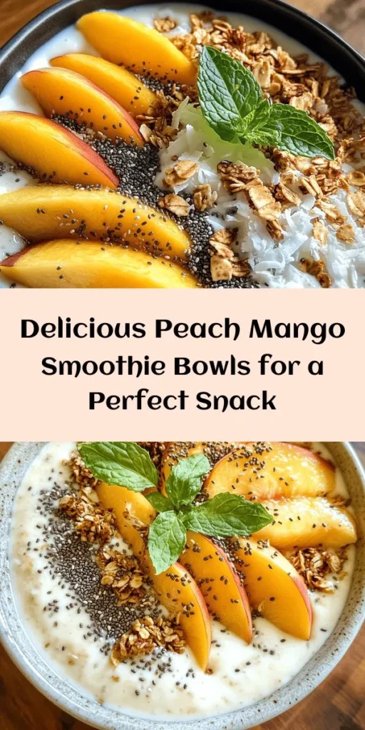 Try this delicious Peach Smoothie Bowl recipe for a refreshing start to your day! With ripe peaches, creamy Greek yogurt, and sweet banana blended to perfection, this bowl is not only nutritious but super easy to make. Top it with fresh peaches, crunchy granola, chia seeds, and a sprinkle of coconut for added texture. Perfect for breakfast or a snack, this delightful treat is as beautiful as it is tasty. Refresh your mornings in just 10 minutes!