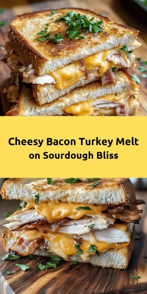 Get ready to indulge in this Cheddar and Bacon Turkey Melt on Sourdough! This mouthwatering sandwich is quick and easy to make, featuring layers of tender turkey, crispy bacon, and sharp cheddar cheese on buttery toasted sourdough bread. Perfect for lunch or a cozy dinner, this recipe takes just 20 minutes. Serve it warm, garnished with fresh parsley for an extra touch. Your taste buds will thank you!