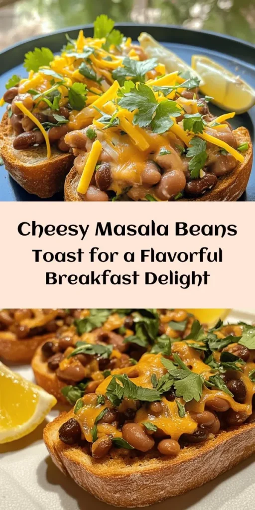 Spice up your breakfast or brunch with this delectable Cheesy Masala Beans on Toast! This easy recipe features a blend of mixed beans simmered with aromatic spices, creamy cheese, and fresh tomatoes, all served atop crispy toast. Perfect for a quick meal or a savory snack, it’s bursting with flavor and nutrients. Garnish with fresh cilantro and a squeeze of lemon for a zesty touch. Ideal for any cheese lover, this dish will surely impress!
