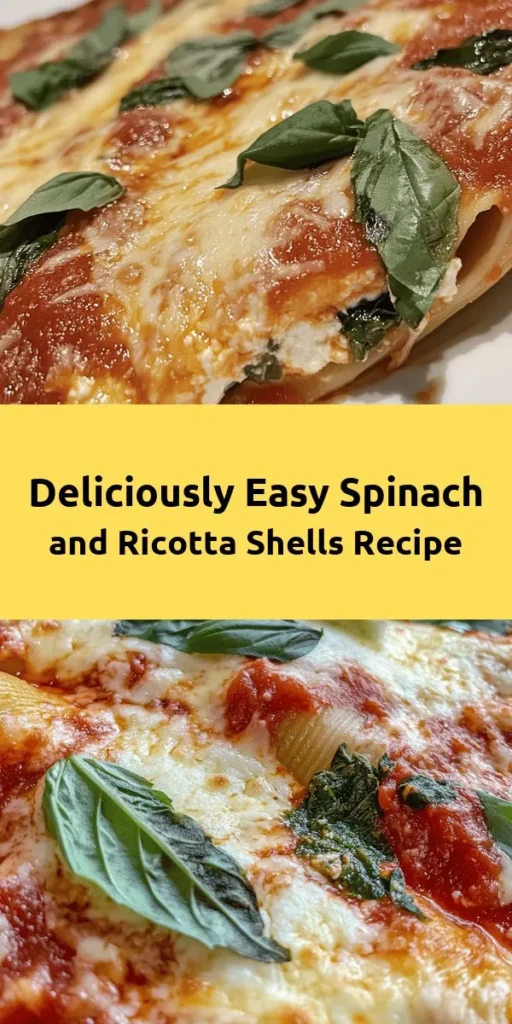 Try this easy recipe for Spinach and Ricotta Stuffed Shells that is both delicious and wholesome! Jumbo pasta shells are filled with a creamy mixture of fresh spinach, ricotta, and cheeses, then baked in rich marinara sauce for a flavorful meal. Perfect for a comforting dinner, this dish is simple to prepare and comes together in about 50 minutes. Garnish with fresh basil for an extra touch. Enjoy your veggie-packed feast!