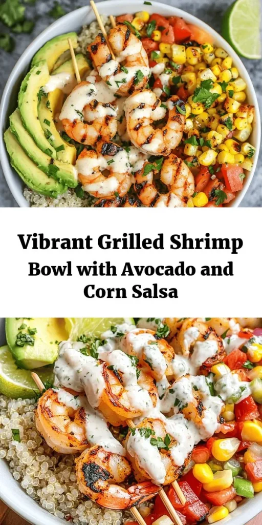 Elevate your mealtime with this delicious Grilled Shrimp Bowl featuring succulent shrimp marinated in zesty spices, paired with a fresh corn salsa and a creamy garlic sauce. Easily serve on a bed of quinoa or rice, topped with creamy avocado slices for a wholesome, vibrant dish. Perfect for a quick weeknight dinner or a weekend gathering, it's packed with flavor and nutrients. Discover how to make this flavorful bowl that everyone will love!