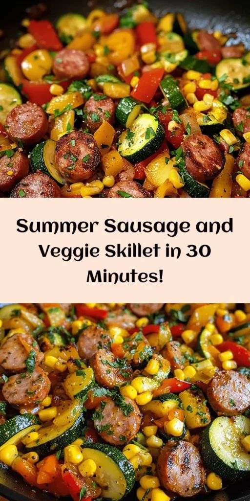 Ready to create a delicious summer meal? Try this Sizzling Summer Sausage & Veggie Skillet! Packed with Italian sausage, fresh zucchinis, colorful bell peppers, and sweet corn, this dish is both flavorful and vibrant. It’s quick to make, taking just 30 minutes from prep to plate, making it perfect for busy evenings. Garnish with fresh herbs for an extra touch. Enjoy a taste of summer any day!
