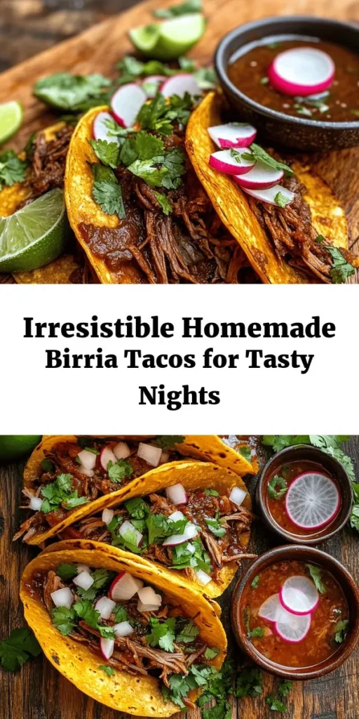 Dive into the delicious world of my favorite Birria Tacos! This recipe features tender chunks of beef or lamb simmered in a rich adobo sauce made from guajillo and ancho chiles, garlic, and spices. Perfectly paired with warm corn tortillas, these tacos are topped with fresh cilantro, diced onions, and served with lime wedges. Don't forget to dip in the flavorful broth for an extra kick! Ideal for your next gathering or a cozy night in. Enjoy this mouthwatering dish that brings comfort and flavor to your table!