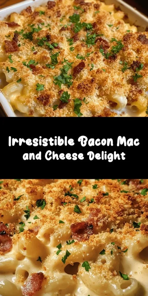 Indulge in the ultimate comfort food with this Bacon Mac and Cheese recipe! Creamy, cheesy, and loaded with crispy bacon, it's a satisfying dish everyone will love. Cook elbow macaroni, then mix it with a rich cheese sauce made from cheddar, mozzarella, and cream cheese, topped off with a crunchy panko layer. Perfect for a family dinner or a cozy night in, this dish is easy to make and packed with flavor. Give it a try and impress your taste buds!