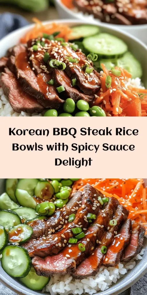 Elevate your dinner with these mouthwatering Korean BBQ Steak Rice Bowls topped with a zesty spicy cream sauce! This recipe features tender marinated steak, jasmine rice, and colorful veggies like shredded carrots, sliced cucumbers, and edamame. Drizzle the creamy sauce over the layers for a delightful kick. Perfect for a weeknight meal, these bowls are packed with flavor and bound to impress your family and friends. Don't forget to garnish with scallions and sesame seeds!