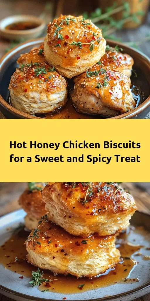Indulge in the perfect blend of sweet and spicy with these Sweet Heat Hot Honey Chicken Biscuits! Tender, juicy fried chicken thighs coated in a crispy, seasoned crust are topped with a drizzle of homemade hot honey. Nestled between flaky biscuits, this dish is a delightful treat for any meal. Perfect for brunch or a cozy dinner, get ready to impress your family and friends with this mouthwatering recipe! Enjoy the crispy, flavorful goodness today!
