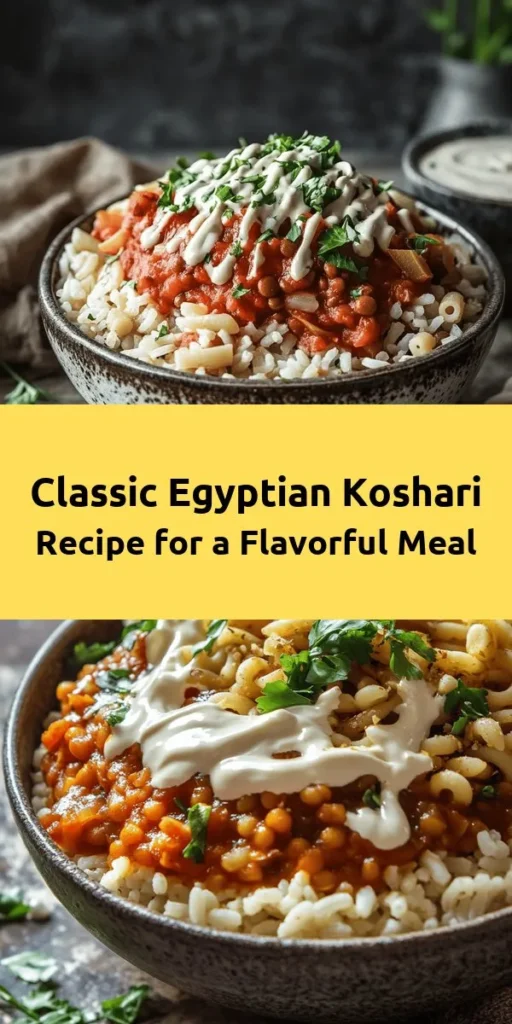 Experience the rich flavors of Egypt with this deliciously authentic Koshari recipe! This hearty dish combines brown lentils, rice, and elbow macaroni, all topped with a savory tomato sauce spiced with cumin and coriander. Perfect for a cozy dinner, this recipe serves 4-6 and can be customized with tahini or hot sauce. Easy to follow, it takes just an hour to prepare. Bring a taste of Egyptian cuisine to your table and impress your guests!