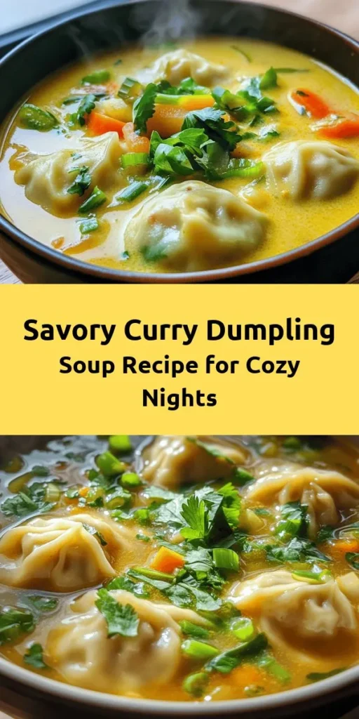 Warm up with this delightful Best Curry Dumpling Soup! Packed with flavorful dumplings made from scratch and a rich, creamy coconut broth, this comforting dish will warm your soul on any chilly day. Enjoy a medley of mixed vegetables and optional chicken wrapped in tender dumplings, all simmered to perfection with aromatic spices. Garnished with fresh cilantro and green onions, it's a hearty meal that’s perfect for sharing. Get ready to impress everyone at your table!
