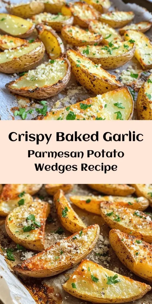 Crispy, golden, and loaded with flavor, these Baked Garlic Parmesan Potato Wedges are the perfect side dish or snack! Made with simple ingredients like russet potatoes, fresh garlic, and parmesan cheese, they are easy to whip up at home. Toss the wedges in a tasty garlic oil mixture and bake until crispy. Serve them hot, garnished with parsley for a delicious touch. Perfect for family dinners or game day treats! Give this recipe a try!