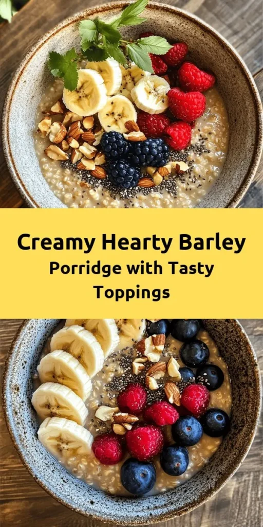 Start your day with this delicious Hearty Barley Porridge Delight! This nutritious recipe features pearl barley simmered in water or vegetable broth, creating a warm and creamy base. Sweetened with maple syrup and flavored with vanilla and cinnamon, it’s perfect for breakfast or a cozy brunch. Top with your favorite fruits, nuts, and chia seeds for added texture and taste. Easy to make in under an hour and serves four, it’s a wholesome way to fuel your morning!