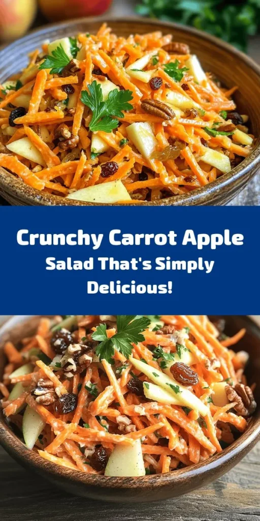 Discover the vibrant Crunchy Carrot & Apple Delight, a refreshing salad perfect for any occasion! This easy recipe combines grated carrots and apple with the sweetness of raisins and nuts for extra crunch. Tossed in a creamy yogurt dressing with a hint of honey, lemon, and cinnamon, it’s a nutritious and delicious dish. Ready in just 40 minutes, it’s a great way to enjoy fresh ingredients. Perfect as a side or snack – give it a try!