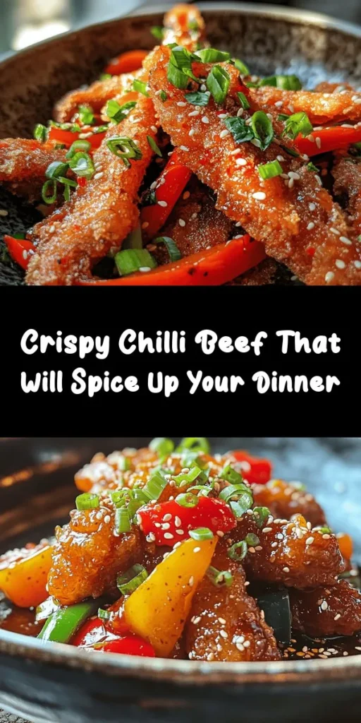 Indulge in the flavors of this Crispy Chilli Beef Delight! This recipe features tender beef marinated in a savory blend of soy sauce, rice vinegar, and sesame oil, then coated in a crispy batter for that perfect crunch. Sauté colorful bell peppers and combine everything with a sweet chili glaze for a dish that's sure to impress. Serve it alongside rice or noodles for a delicious meal. A perfect balance of sweet and spicy awaits you!