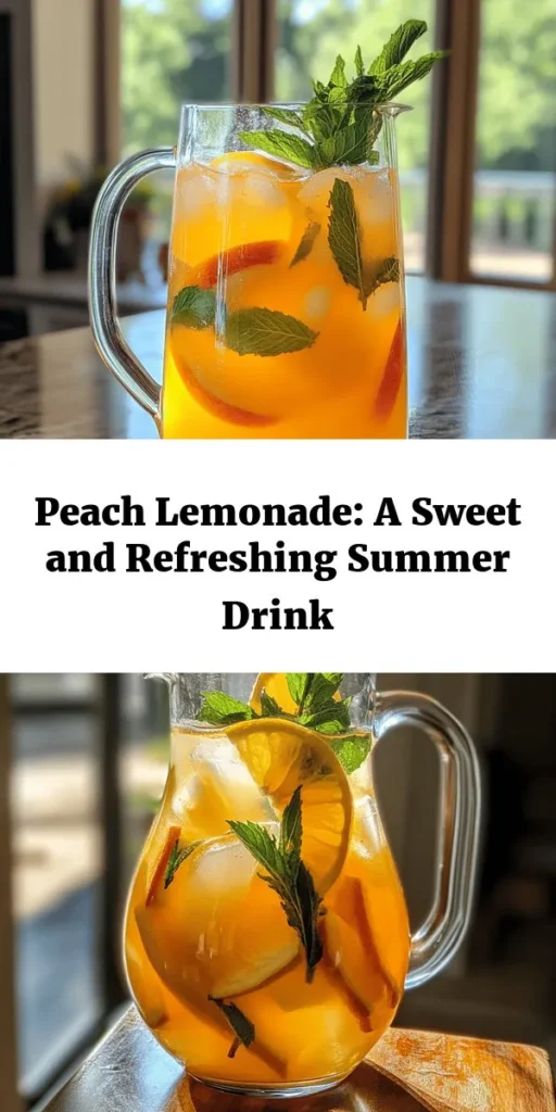 Beat the heat with this deliciously refreshing Peach Lemonade! Made with ripe peaches, freshly squeezed lemons, and just the right amount of sugar, this drink is perfect for summer gatherings. Simply blend, mix, and chill before serving over ice. Add a touch of fresh mint, lemon slices, or even a hint of rosemary for an aromatic twist. Customize it with berry or ginger variations for extra flavor. Serve up a glass of sunshine today!