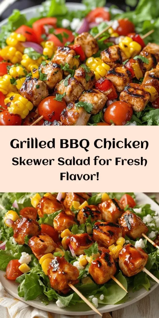 Looking for a fresh and flavorful meal? Try this BBQ Chicken Skewer Salad! Perfect for picnics or family dinners, this recipe features marinated grilled chicken paired with colorful bell peppers and onions on skewers. Served over a bed of mixed greens, cherry tomatoes, and corn, it’s both satisfying and healthy. Top with feta or avocado for a delicious finish. Quick to prepare and sure to impress, it's a crowd-pleaser!