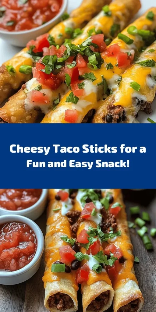 Looking for a delicious twist on Taco Night? Try these Cheesy Taco Sticks! Made with seasoned ground beef or turkey, black beans, tomatoes, and a blend of cheddar and mozzarella, all wrapped in flaky pizza dough. They are baked to golden perfection and perfect for dipping in salsa and sour cream. Quick to make and super fun to eat, these tasty treats are sure to be a hit with family and friends. Enjoy this mouthwatering recipe for a crowd-pleaser!