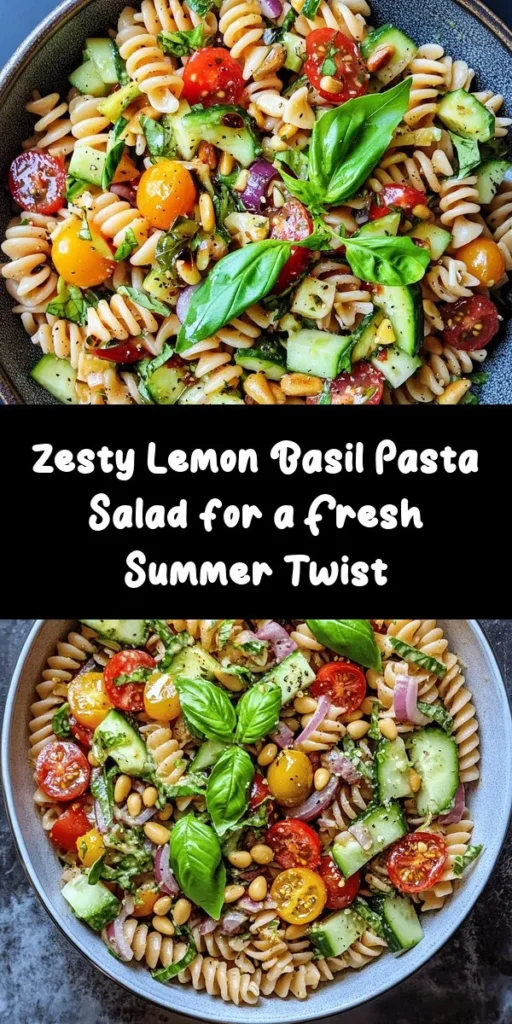 Discover a burst of fresh flavors with this Lemon Basil Pasta Salad! Made with whole wheat fusilli, juicy cherry tomatoes, crunchy cucumbers, and creamy avocado, this dish is perfect for summer picnics or quick weeknight dinners. Tossed in a tangy lemon dressing with a hint of Dijon, it's both healthy and satisfying. Ready in just 45 minutes, this vibrant salad serves 4-6 and is sure to impress your family and friends. Enjoy it chilled for a refreshing treat!