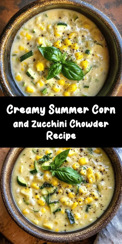 Enjoy the taste of summer with this creamy corn and zucchini chowder! Made with fresh corn, tender zucchini, and hearty potatoes, this comforting soup is perfect for warm days. Simply sauté onions and garlic, simmer with vegetable broth, and stir in heavy cream or coconut milk for a rich finish. Blend for a smooth texture or keep it chunky for a rustic feel. Garnished with fresh basil or parsley, it's a delicious dish that serves 4-6!