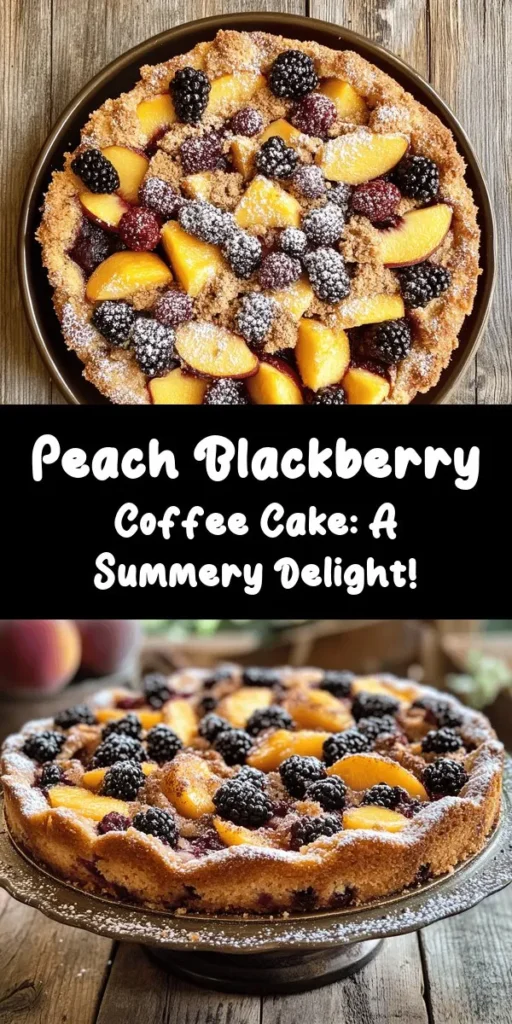 Delight in the perfect blend of flavors with this Peach Blackberry Coffee Cake! Made with fresh peaches and juicy blackberries, this cake is moist and fluffy, perfect for breakfast or a sweet afternoon treat. With a crunchy brown sugar and cinnamon topping, every bite is a burst of fruity goodness. Easy to make and a crowd-pleaser, you won’t want to miss out on this delicious recipe. Serve it warm, dusted with powdered sugar for an extra special touch!